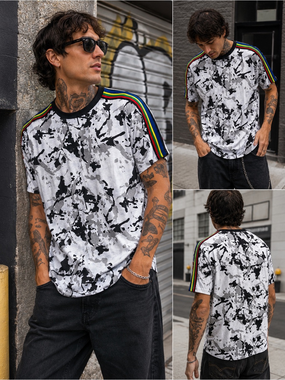 Rolling Paper Camo Tee Rainbow Stripe Sleeve Streetwear Shirt Size Medium